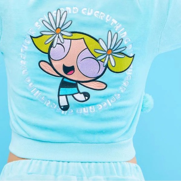 Dolls Kill X Powerpuff Girls Hoodie Zip Up Hooded Velour Sweatshirt Bubbles - Picture 3 of 10